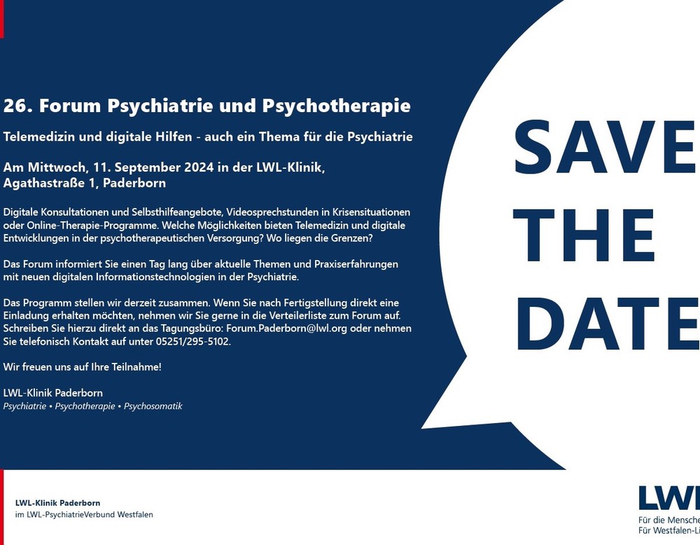 Save the Date Karte Forum Psychiatrie und Psychotherapie in der LWL-Klinik Paderborn